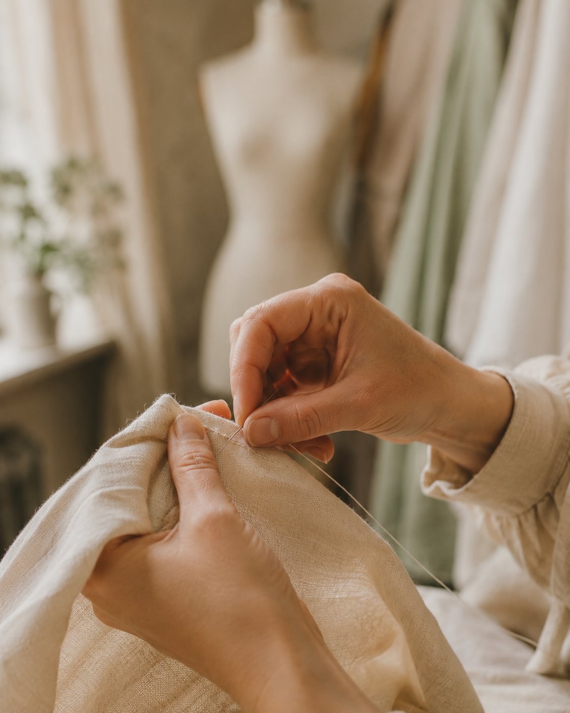 Couture à la main dans l'atelier
